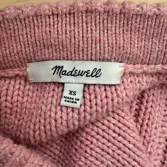 Madewell Pink Augustus Cable Knit V-Neck Sweater‎ 100% Cotton, Size XS - Picture 4 of 12